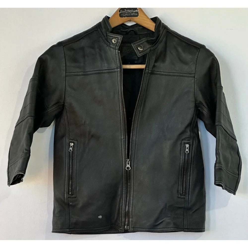 The Children's Place Leather Jacket Cafe Racer Kids Size 5/6 Black Good